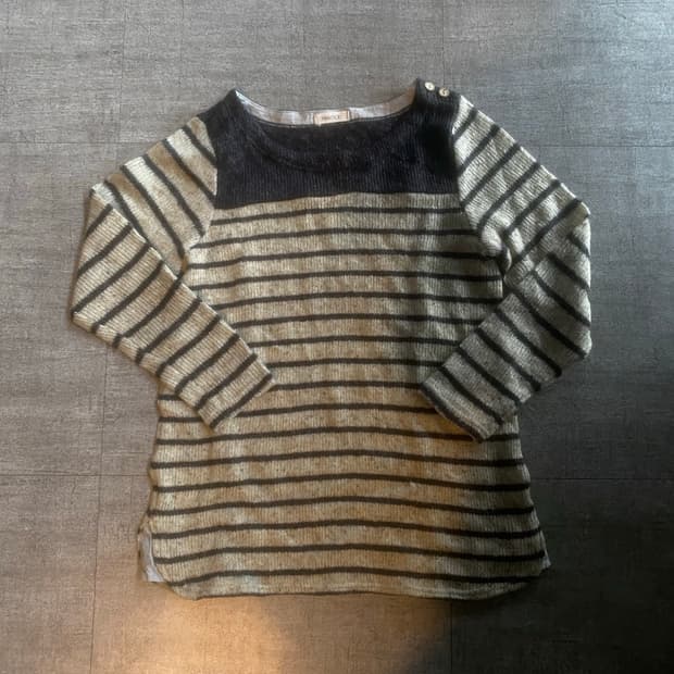 일본빈티지 Innoce 하구미모리걸할메카지 바선생 숄더버튼 니트스웨터