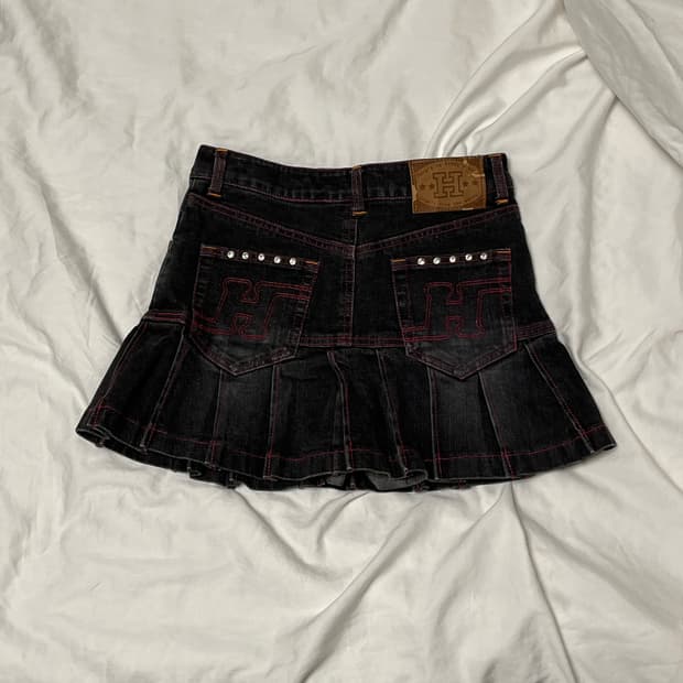 [키치 스쿨룩] 흑청 플리츠 스커트