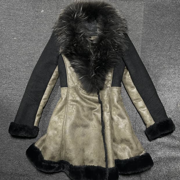 Vintage y2k Punk leather fur coat