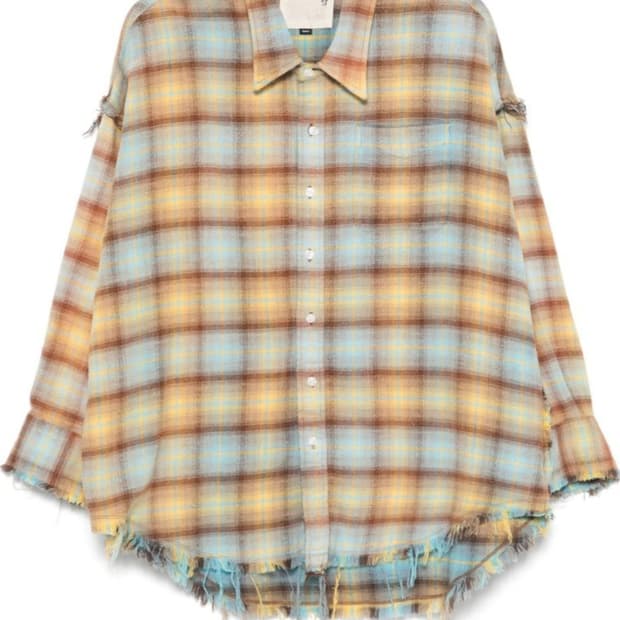 [미사용신품] R13 알써틴 슈레디드 심드롭 넥셔츠 블루옐로우