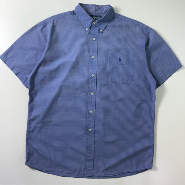 Polo  폴로 랄프로렌 자수 코튼 블루 체크 반팔셔츠 