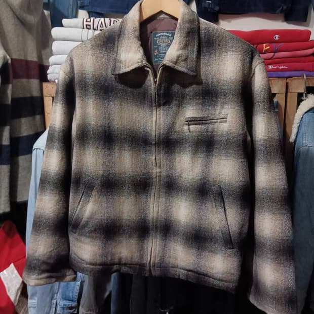 Vintage 아메리칸 복고 조니 뎁 스타일 울 그라데이션 체크 자켓