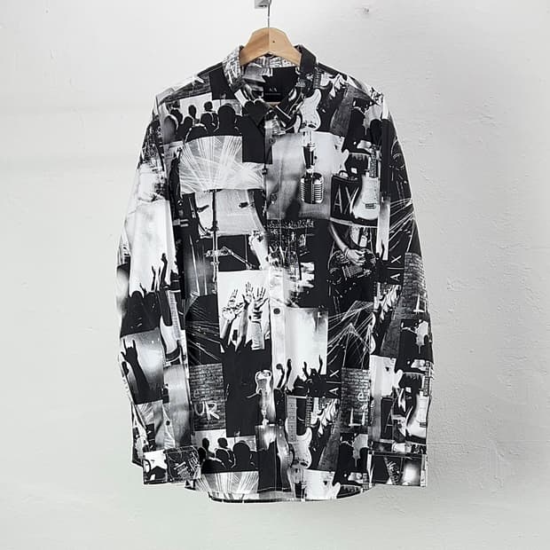 아르마니 익스체인지 메이드 인더 락 프린팅 코튼 셔츠