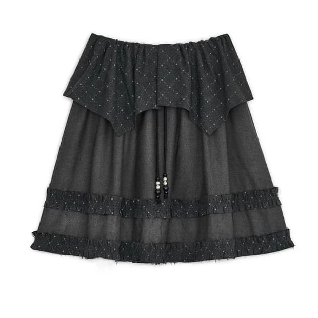 허그유어스킨 아가일 케이프 미디스커트