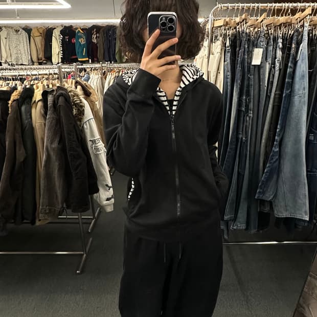 L)Comme Ca Ism 빈티지 스트라이프 레이어드 후드집업