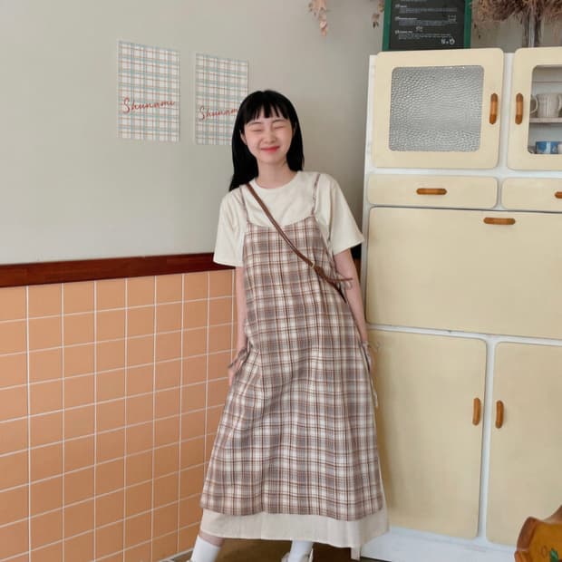 때때때 영서 착용! 빈블 체크 롱 레이어드 스커트