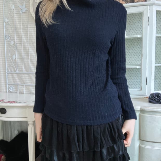 일본빈티지 네이비 사이드 버튼 풀오버 니트
