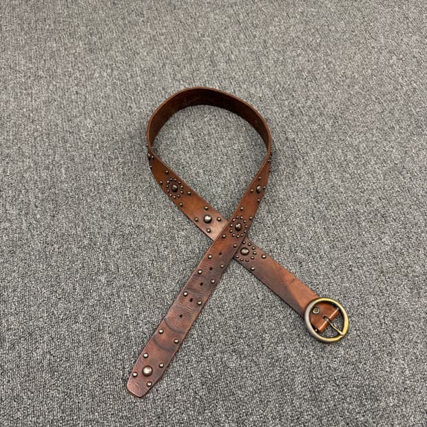 Vintage 패턴 스터드 웨스턴 브라운 가죽벨트