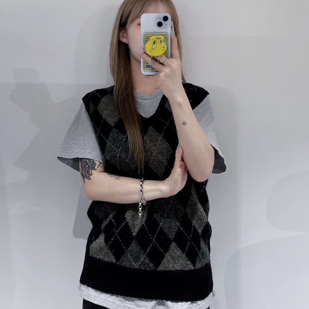 폴로랄프로렌 아가일패턴 울 니트조끼