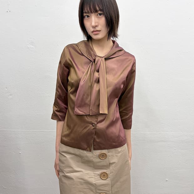 빈티지 타이넥 홀로그램 셔츠