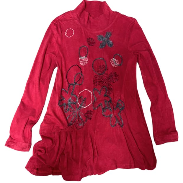 t.b 자수 플라워 그래픽 하이넥 원피스