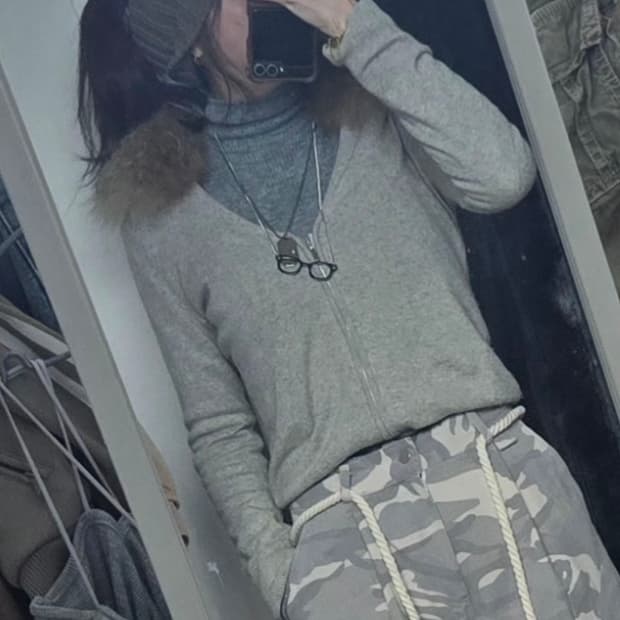 래빗퍼 가디건(털 부착) 토끼털 가디건 레이어룸