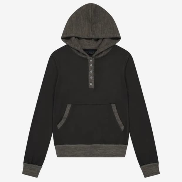 아캄 Contrast Logo Button Hoodie (Brown)