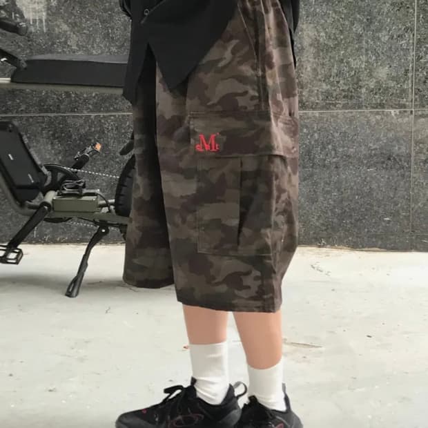카모 카고 바지 밀리터리 폴리 나일론 버뮤다 하프 팬츠 남녀공용