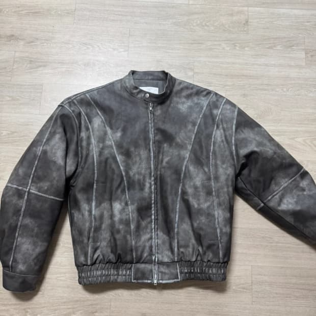 무드인사이드 크랙 레더 바이커 자켓 카키 m