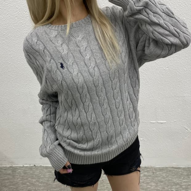 폴로 랄프로렌 네이비포니 그레이 꽈배기 니트 L