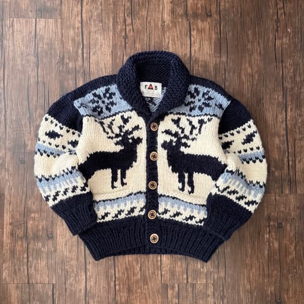 스즈코 빈티지 FAB 사슴 패턴 캐나다 코위찬 가디건
