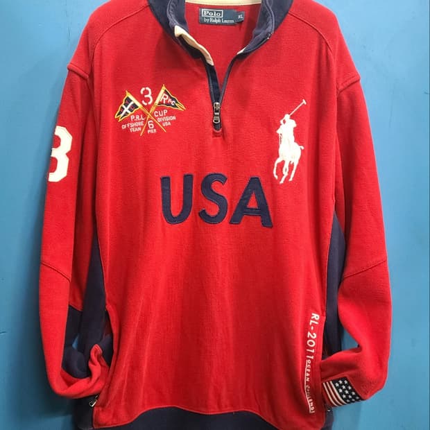 성조기 폴로 빅포니 USA 레이싱  반집업