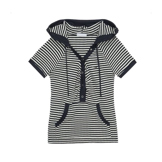 허그유어스킨 스트라이프 반팔 후드티 블랙