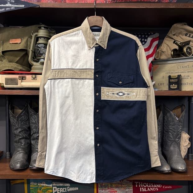 90s 익스프레스 라이더 언발란스 아즈텍 패턴 워크셔츠 N577