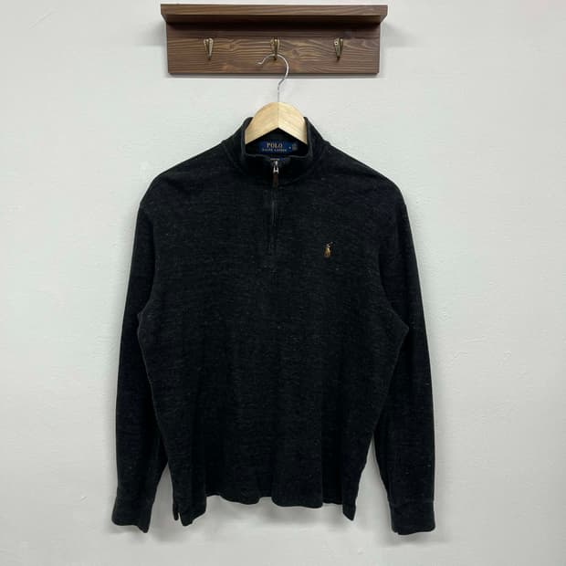 [M] 폴로 랄프로렌 차콜 그레이 립 하프 집업 코튼 니트