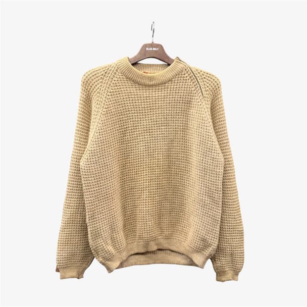 USA VINTAGE 와플 울니트 라운드넥 숄더지퍼 디테일 아이보리