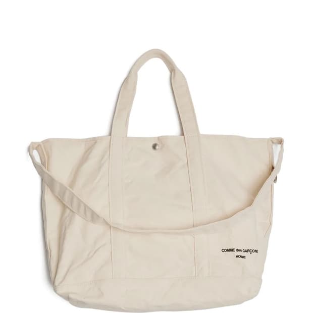 꼼데가르송 옴므 화이트 코튼 캠버스 토트백