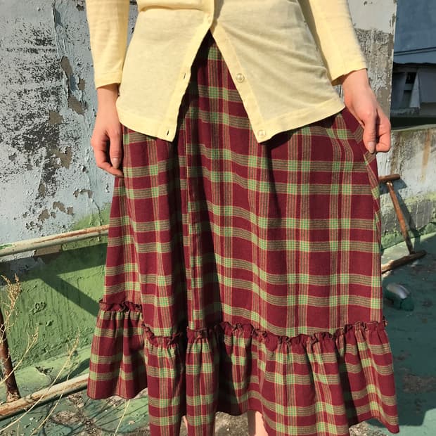 레드 체크 스커트