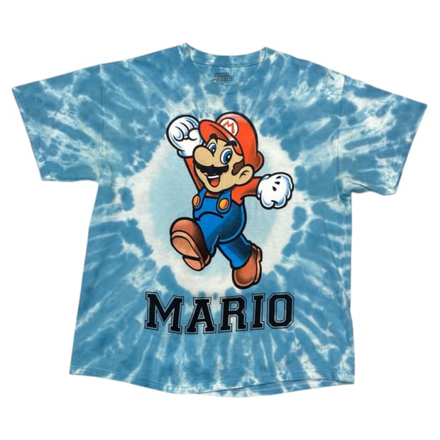 슈퍼마리오 Super Mario 블루 타이다이 그래픽 반팔 티셔츠 M