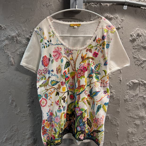 겐조 KENZO 정글 플로럴 자수 반팔 니트 아이보리 M