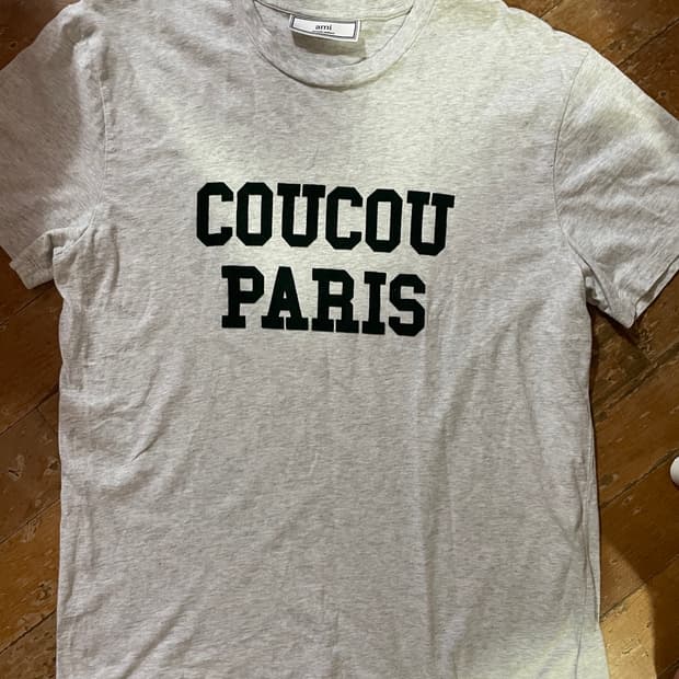 아미 그린 패치 COUCOU PARIS 그레이 반팔티 L
