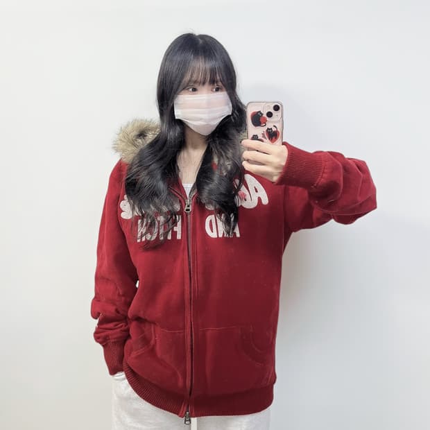 아베크롬비 울프죠 털 후드집업 레드