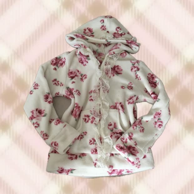 플로럴 꽃 레이스 후드집업 라떼 히메 갸루 러블리 로걀 빈티지 슈가돌