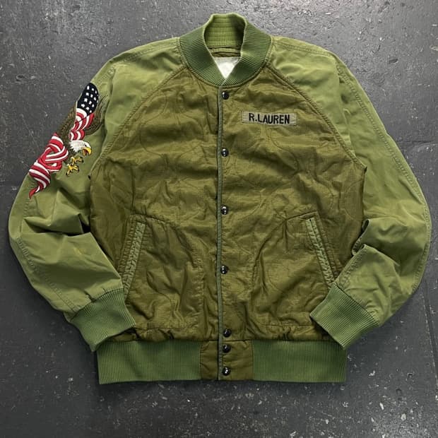 100 폴로 데님 앤 서플라이 독수리 자수 밀리터리 퀄팅 자켓