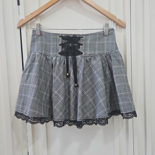 체크 레이스 코르셋 스커트