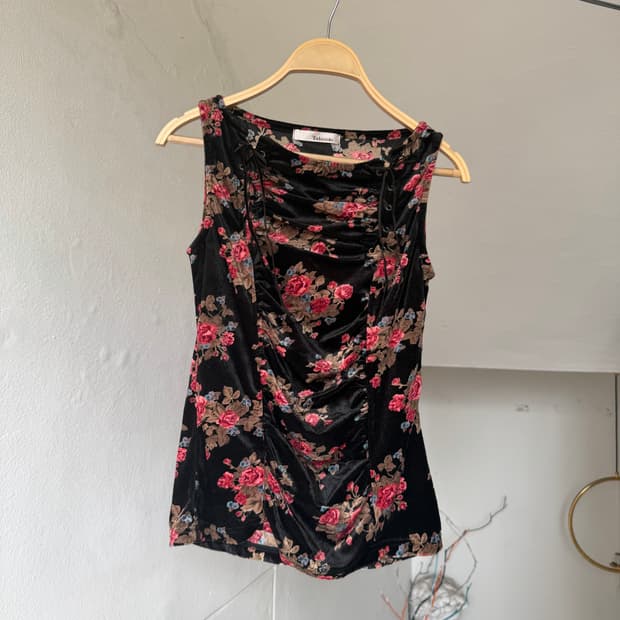 빈티지 플라워 벨벳 파티 나시