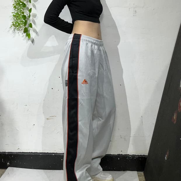 90s 아디다스 와이드 그레이 사이드 라인 추리닝 바지 트레이닝 팬츠 L