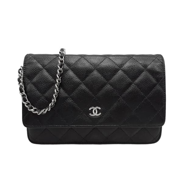 샤넬 캐비어 WOC 블랙 은장 체인 풀박스