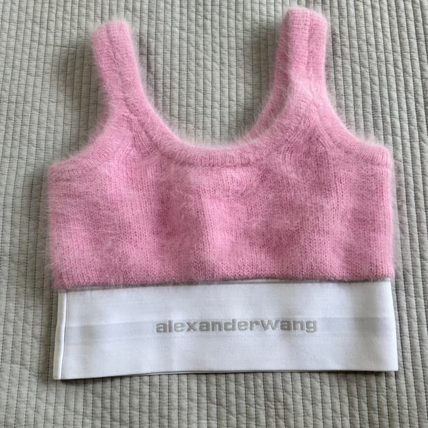 알렉선더왕 베이비핑크 로고 리브 앙고라 탑