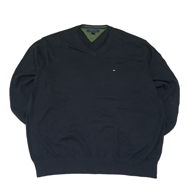 CL783 2XL 타미힐피거 코튼 브이넥 블랙 니트 스웨터