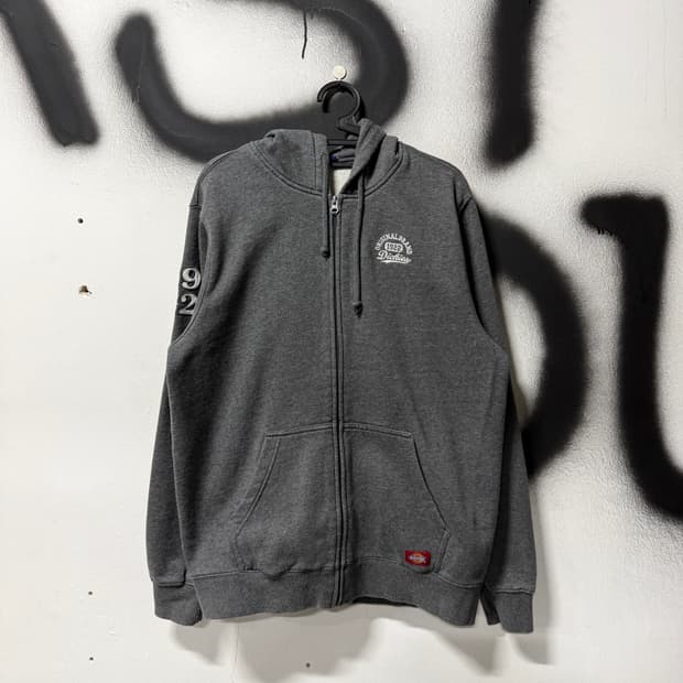 디키즈 빅사이즈 자수 컬리지 로고 패치 디테일 집업 후디 헤더 그레이