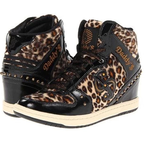 갸루 레오파드 스터드 하이탑 웨지 스니커즈