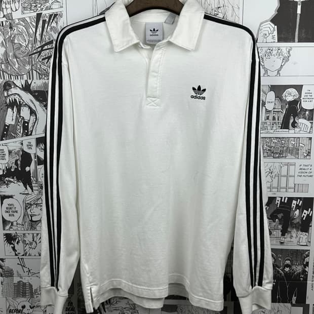 아디다스 3S 럭비 폴로 긴팔 화이트