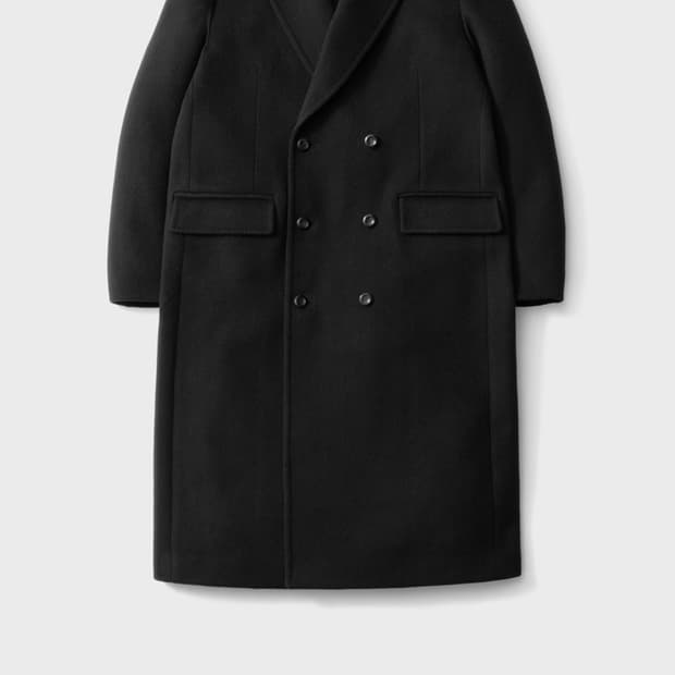 포터리 캐시미어 멜톤 울 더블 코트 블랙