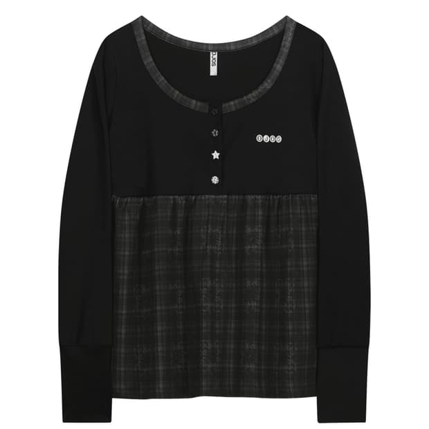 OJOS 오호스 Check sleep long sleeve black