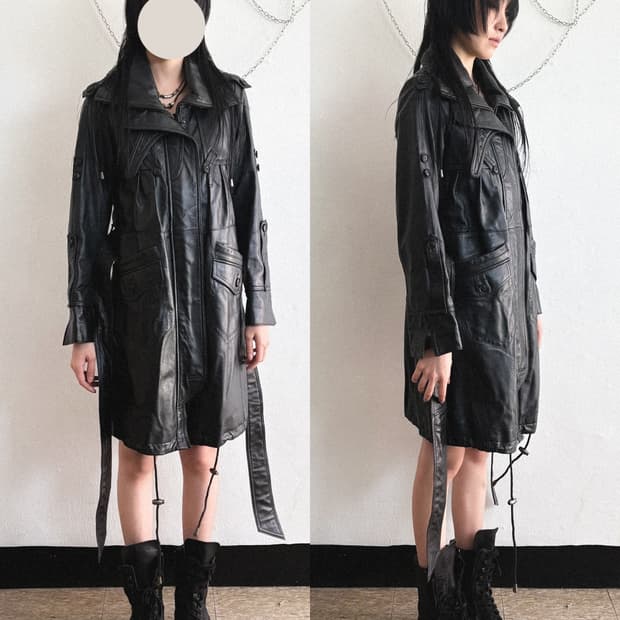 vtg 레더 하이넥 라이더 코트