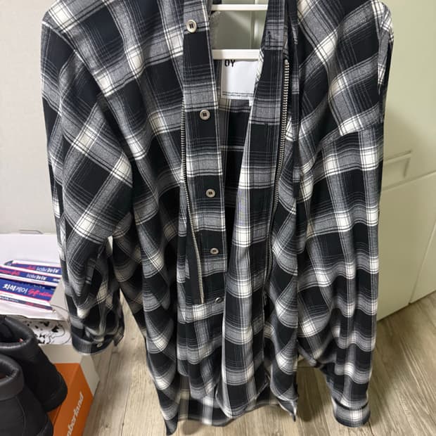 오와이 체크 후드셔츠 1