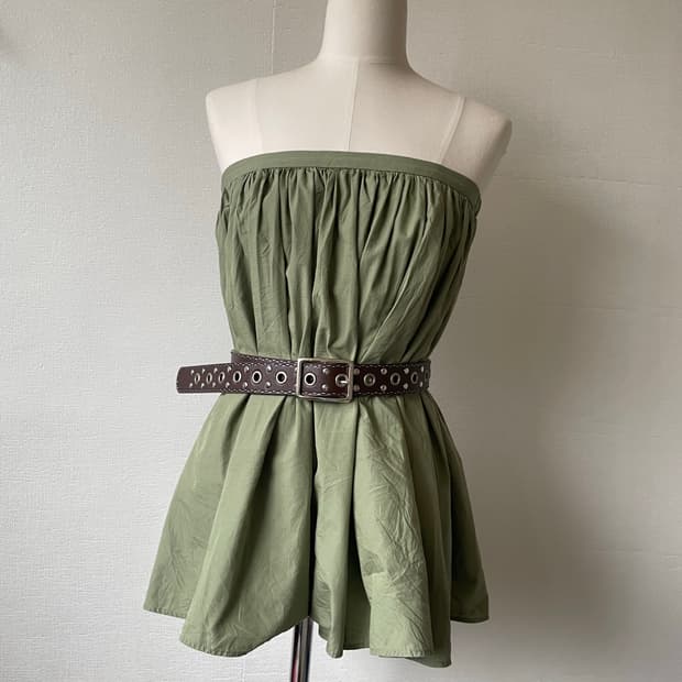 khaki pleats cotton skirt&top