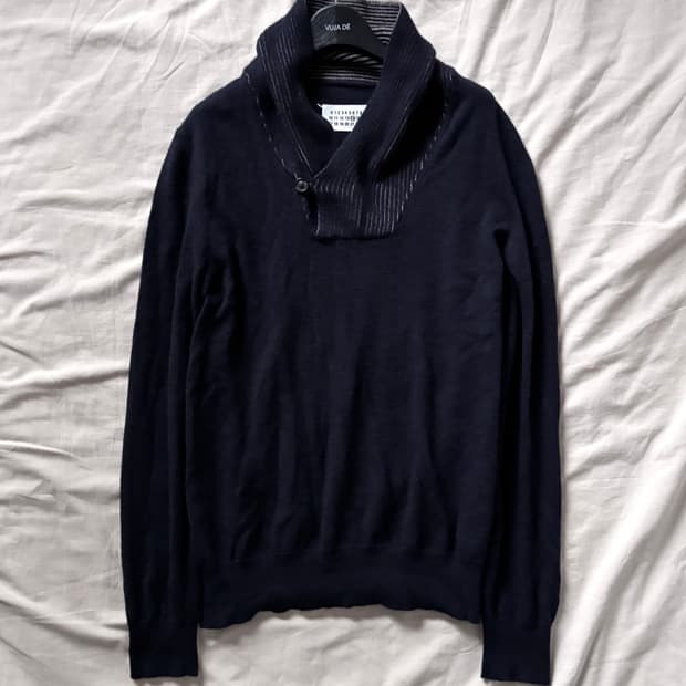 마르지엘라 원 버튼 카라 울 니트