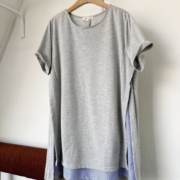Stretched fabric fake layered long top